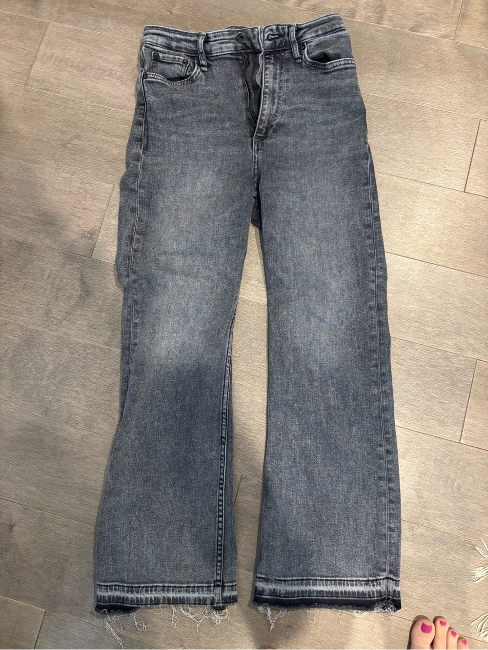 rag & bone Gray Washed Flare Jeans with Raw Hem
